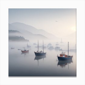 Dreamshaper V7 A Serene Fogcovered Harbor With Fishing Boats G 1 Canvas Print