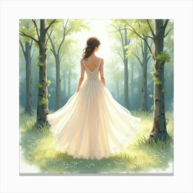 Delicate Dress In Watercolor, With A Serene Forest Backdrop 1 Canvas Print