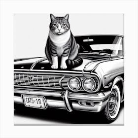 Cat and Car: A Cozy and Stylish Black and White Photograph of a Cat and a Classic Car Canvas Print