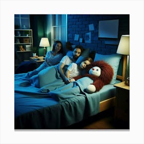 Family In Bed At Night Canvas Print