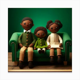 Black Family Sitting On Green Couch Canvas Print