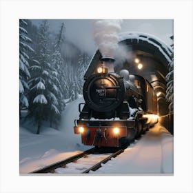 Steam Train In The Snow Created using Imagine AI Art Canvas Print