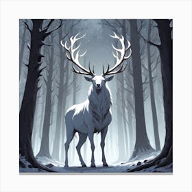 A White Stag In A Fog Forest In Minimalist Style Square Composition 48 Canvas Print