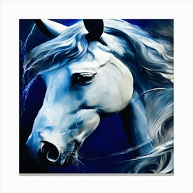 White Horse With Lightning Canvas Print