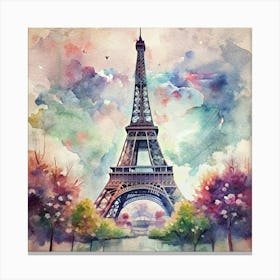 Watercolor Painting Of The Eiffel Tower In Paris Canvas Print