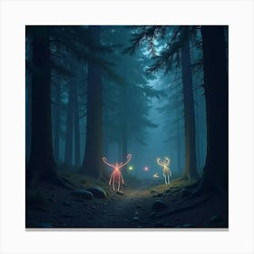 A Dark Forest With Glowing Mystical Creatures Watching 1 Canvas Print