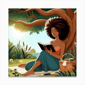 Afro Girl Reading A Book 1 Canvas Print