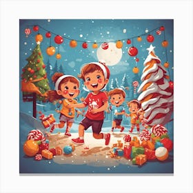 Christmas Children Playing In The Snow Canvas Print