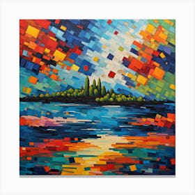 Geometric Dawn: Abstract Island Reflections in a Lively Sky fine wall art Canvas Print