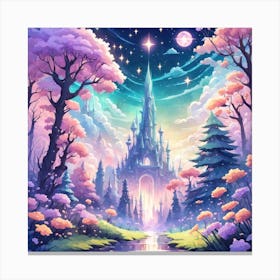 A Fantasy Forest With Twinkling Stars In Pastel Tone Square Composition 36 Canvas Print