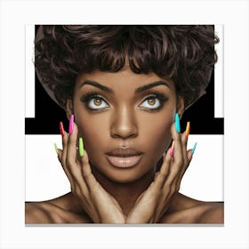 Black Woman With Colorful Nails Canvas Print