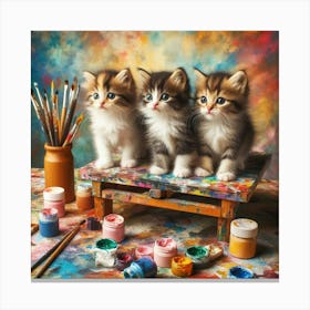 Three Kittens Painting Canvas Print