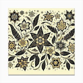 Batik, Black And Yellow Floral Pattern 2 Canvas Print