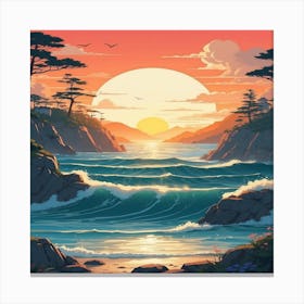 Sunset Landscape Painting Canvas Print