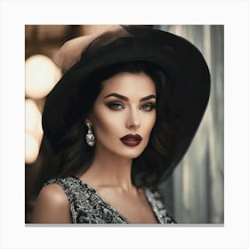 Beautiful Woman In Black Hat Canvas Print