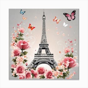 Paris Roses And Butterflies 19 Canvas Print