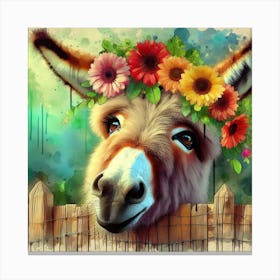 Donkey With Flowers 4 Canvas Print