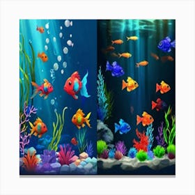 Grupo De Peceras Con Peces De Colores Variados Canvas Print