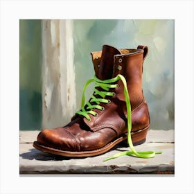 An Impressionist Painting Of An Old Boot With Brand Neon Green Laces Canvas Print