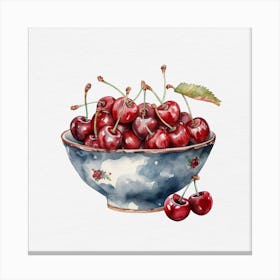 Cherries in porcelain vintage bowl Canvas Print
