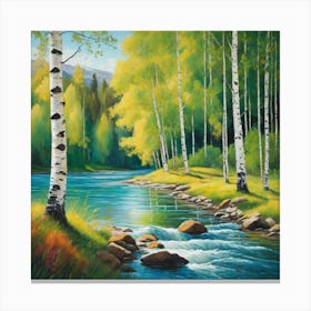 Birch Trees By The River Canvas Print