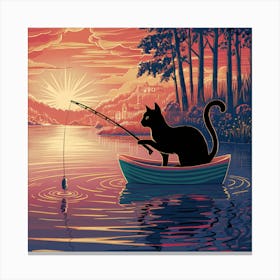 Cat Fishing In A Boat Canvas Print