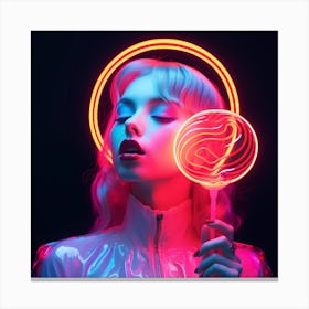 Neon Girl With Lollipop Canvas Print