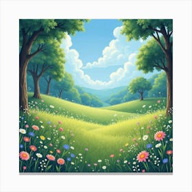 Fairy Tale Watercolor Meadow With Glowing Plants 1 Canvas Print