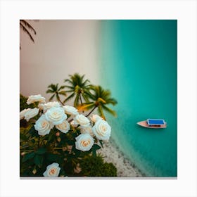 White Roses On The Beach1 Canvas Print