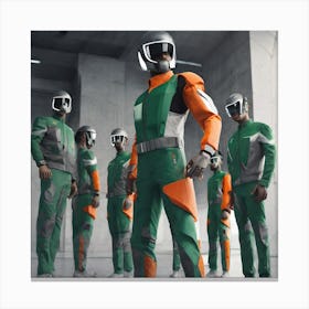 Group Of People In Green And Orange Uniforms Canvas Print