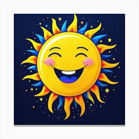 Lovely smiling sun on a blue gradient background 53 Canvas Print