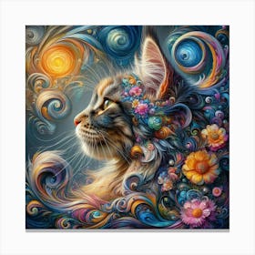 Cat With Flowers 3 Canvas Print