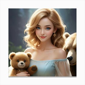 Beautiful Girl With Teddy Bears Canvas Print