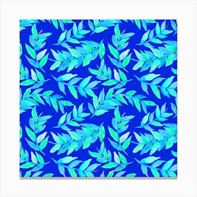 Turquoise On Blue Leaves Curved Canvas Print
