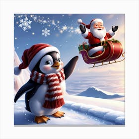 Santa Claus Flying Penguin Canvas Print