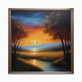 Sunset Over The River Canvas Print