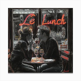 A Couple Sitting In Front Of A Restaurant In Paris France Drinking Red Wine With Black Background Canvas Print