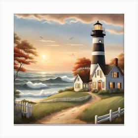 Lighthouse At Sunset 8 Canvas Print