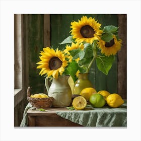 Sunflowers And Lemons 4 Canvas Print