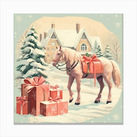 Christmas Horse With Presents Canvas Print
