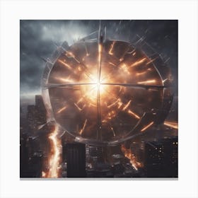 A Futuristic Energy Shield Protecting A City From An Incoming Meteor Shower 3 Canvas Print