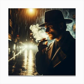 Man Smoking A Cigarette In The Rain Canvas Print
