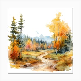 Watercolor Autumn Forest Road Canvas Print