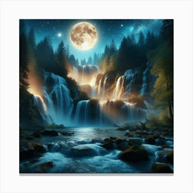 Waterfall At Night 3 Canvas Print