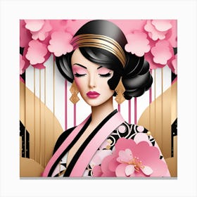 Geisha Woman Japanese Textured Monohromatic Canvas Print