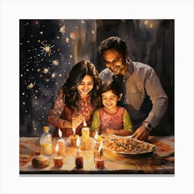 Family Celebrating Diwali Canvas Print