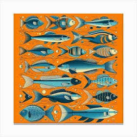 Fishes On An Orange Background Canvas Print