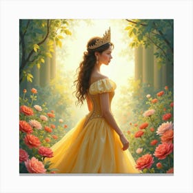 Radiant Young Queen In A Watercolor Royal Garden Canvas Print