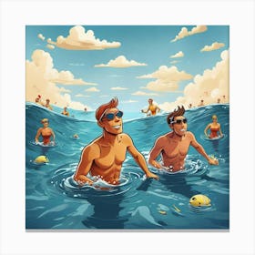 Swimmers Swim In Ocean Cartoon Art Print 1 Canvas Print