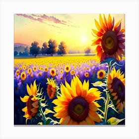 Sunflowers At Sunset Canvas Print